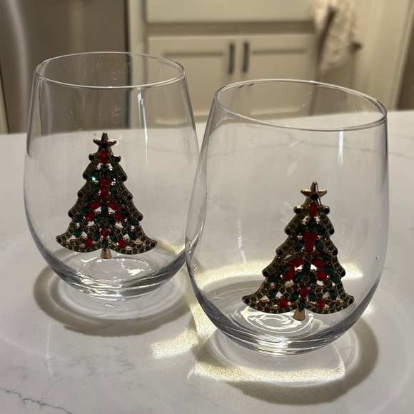 Other - Holiday Tree Stemless Wine Glasses